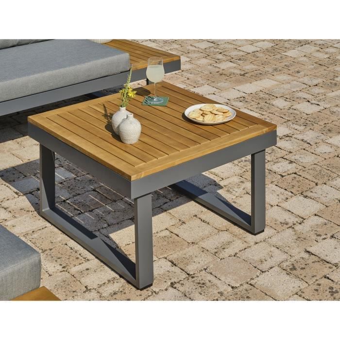 Lage tuinmeubelen - Aluminium - DCB GARDEN - 5-persoons - Antracietgrijs en acaciahout - MIYAKO