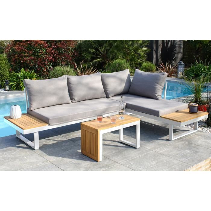 Modulaire tuinmeubelen - Aluminium - DCB GARDEN - 4-persoons - TOKYO - Wit en acaciahout