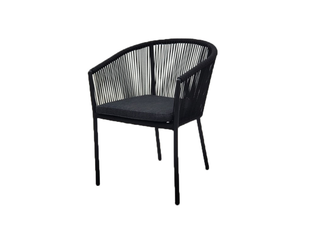 Reims Stapelbare Eetkamerstoel - Zwart Aluminium - Rond Touw (set van 2)