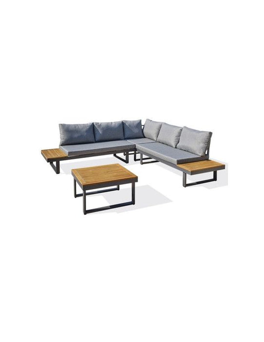 Lage tuinmeubelen - Aluminium - DCB GARDEN - 5-persoons - Antracietgrijs en acaciahout - MIYAKO
