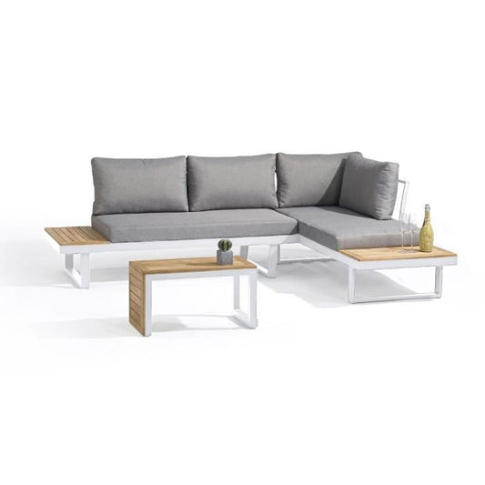 Modulaire tuinmeubelen - Aluminium - DCB GARDEN - 4-persoons - TOKYO - Wit en acaciahout