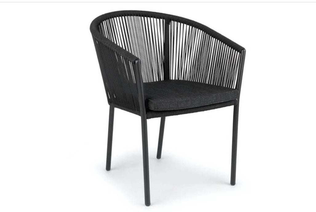 Reims Stapelbare Eetkamerstoel - Zwart Aluminium - Rond Touw (set van 2)